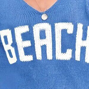 V-Neck Sweater with 'BEACH' Design